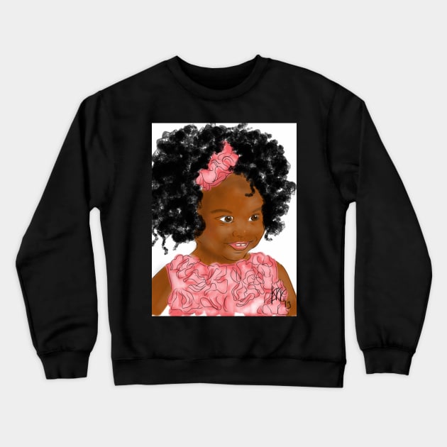 Happy Litle Girl in a Pink Dress and Bow Crewneck Sweatshirt by LITDigitalArt